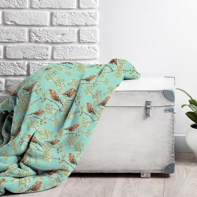 Manta Polar Patrón de pájaro Robin europeo pintado de época (Red Robin Pattern Fleece Blanket)