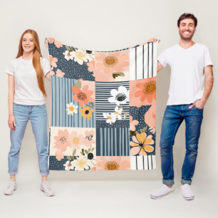 Manta Polar Patrón de parchwork floral vintage - Pastel (3)