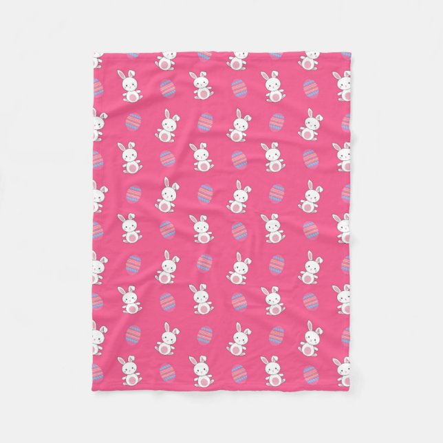 Manta Polar Patrón de Pascua de bebé de conejo rosa (Anverso)