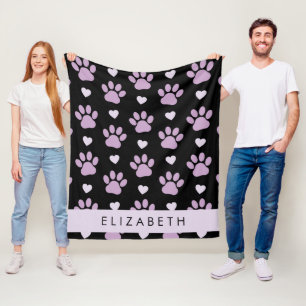 Manta Polar Patrón De Patas, Patas Lilac, Corazones, Tu Nombre