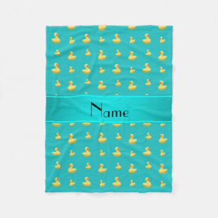 Manta Polar Patrón de pato de goma turquesa de nombre personal
