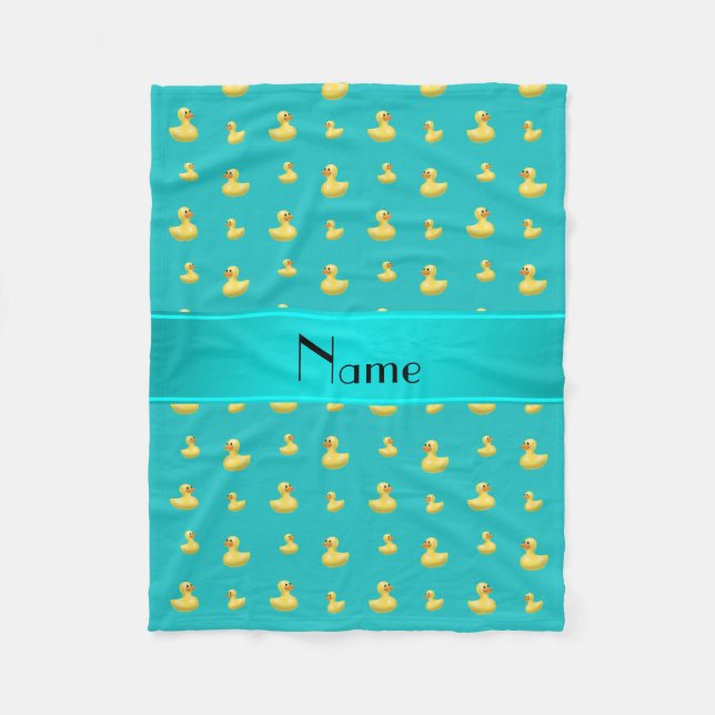 Manta Polar Patrón de pato de goma turquesa de nombre personal (Anverso)