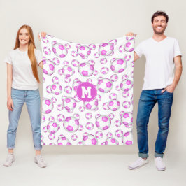 Manta Polar patrón de pelotas de fútbol blanco rosado monogram