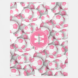Manta Polar patrón de pelotas de fútbol blanco rosado monogram
