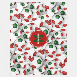 Manta Polar patrón de pelotas rojas de fútbol verde monogramad