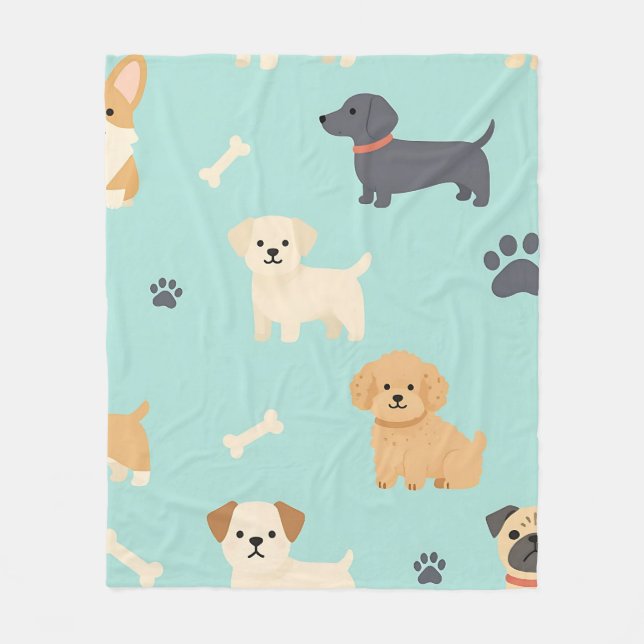 Manta Polar Patrón de perritos adorables (Anverso)