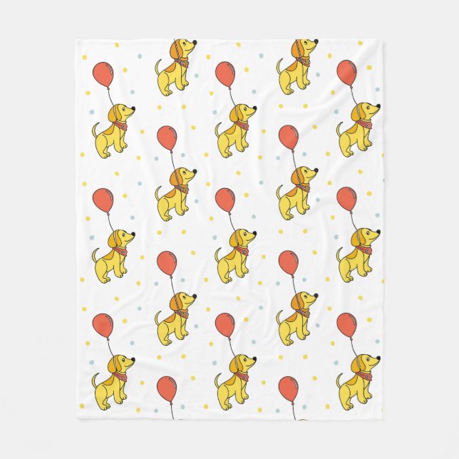 Manta Polar Patrón de Perros Felices con Globos (Anverso)