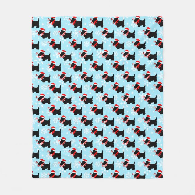 Manta Polar Patrón de perros Scottie de Navidad (Anverso)