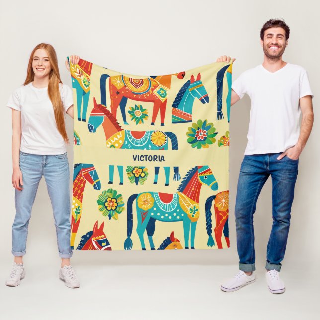 Manta Polar Patrón de Personalizado de acuarela de caballo de  (In situ)