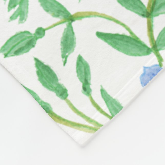 Manta Polar Patrón de perwinkle azul blanco de estilo floral d (Esquina)