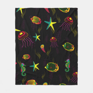 Manta Polar Patrón de pescado sin soldadura amarillo, negro y 