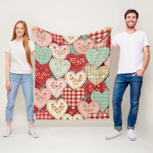 Manta Polar Patrón de picnic de corazones de patchwork rústico