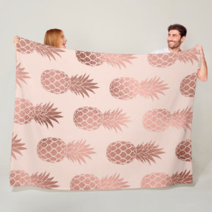 Manta Polar Patrón de piñas de verano de oro de Rosa tropical