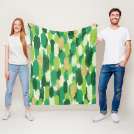 Manta Polar Patrón de pinceles de resumen de oro verde