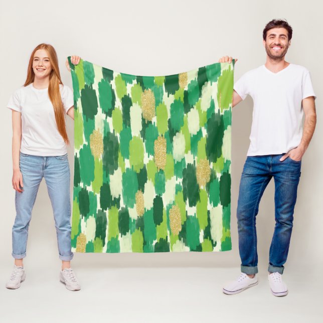 Manta Polar Patrón de pinceles de resumen de oro verde (In situ)