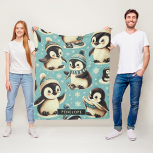 Manta Polar Patrón de pingüino de corte vintage