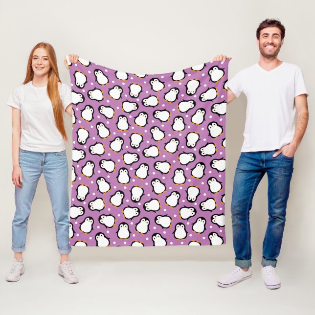 Manta Polar Patrón de pingüino morado lindo (In situ)
