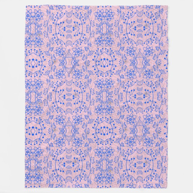 Manta Polar Patrón de plantas A08.b boho. BG rosa (Anverso)