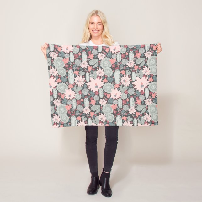 Manta Polar Patrón De Plantas Suculentas De Cactus En Tinta Y  (In situ)