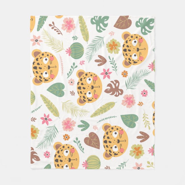 Manta Polar Patrón de plantas tropicales de cabeza de leopardo (Anverso)