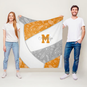Manta Polar patrón de plumas de paislies naranja voleibol gris