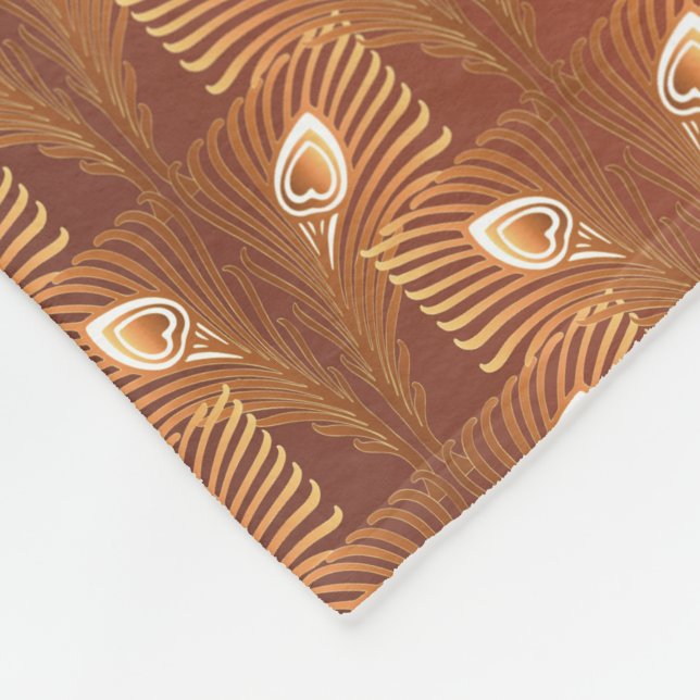 Manta Polar Patrón de plumas de pavo real de oro de arte deco  (Esquina)