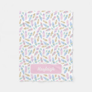 Manta Polar Patrón de plumas pastel personalizado