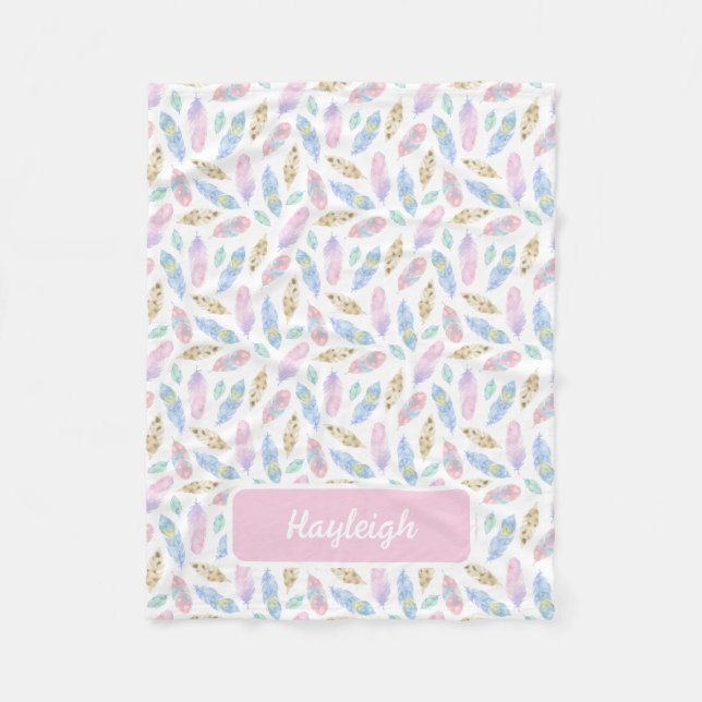 Manta Polar Patrón de plumas pastel personalizado (Anverso)