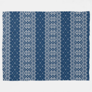 Manta Polar Patrón de punto de lana sintética azul y blanco 