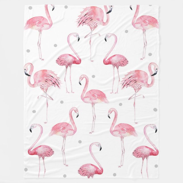 Manta Polar Patrón de puntos de polka gris rosado Flamingos (Anverso)