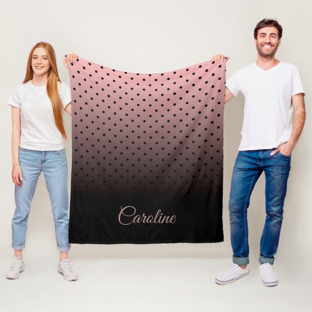 Manta Polar Patrón de puntos negros y Rosas (In situ)