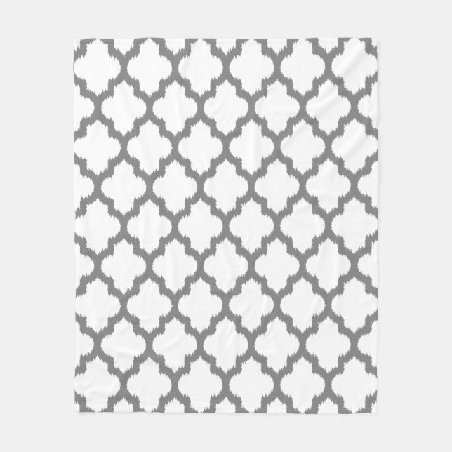 Manta Polar Patrón de Quatrefoil de Ikat blanco y gris (Anverso)