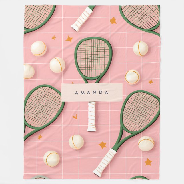 Manta Polar Patrón de raqueta de tenis retro personalizado mon (Anverso)