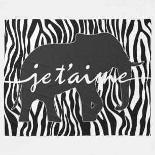 Manta Polar Patrón de rayas de cebra de Je t'aime con elefante