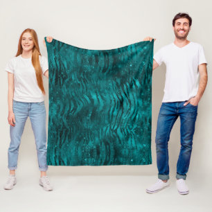 Manta Polar Patrón de rayas de tigre con brillo glam ombre azu