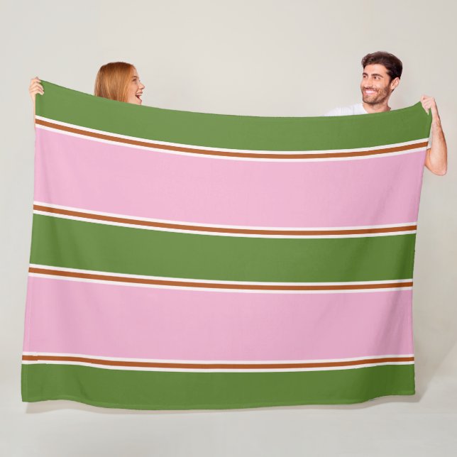Manta Polar Patrón de rayas verdes rosadas retro (In situ)