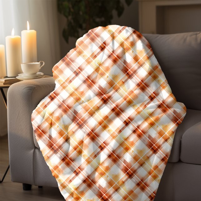 Manta Polar Patrón de rebanado de Naranja de acuarela de otoño (Fall Autumn Watercolor Orange Plaid Pattern Fleece Blanket)