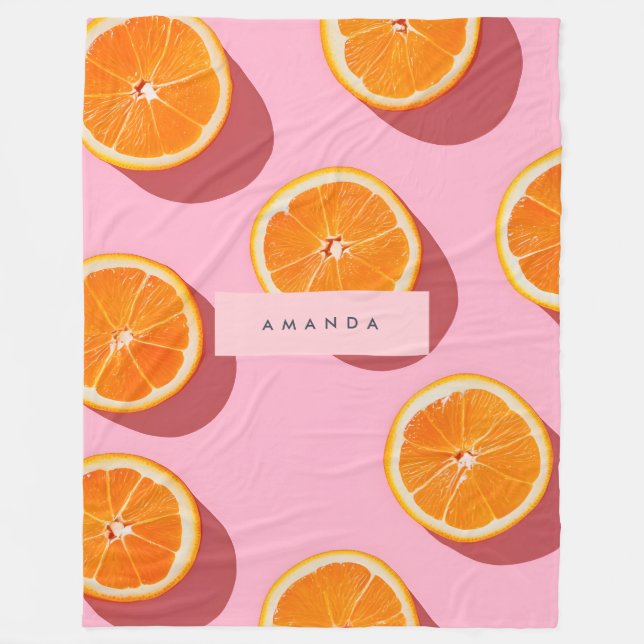 Manta Polar Patrón de rebanado Naranja personalizado monograma (Anverso)