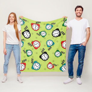 Manta Polar Patrón de reloj de alarma Adorabel verde Fleece Bl