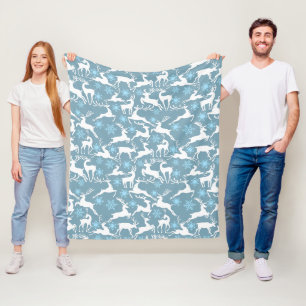Manta Polar Patrón de renos navidades, blanco 02 Gris BG