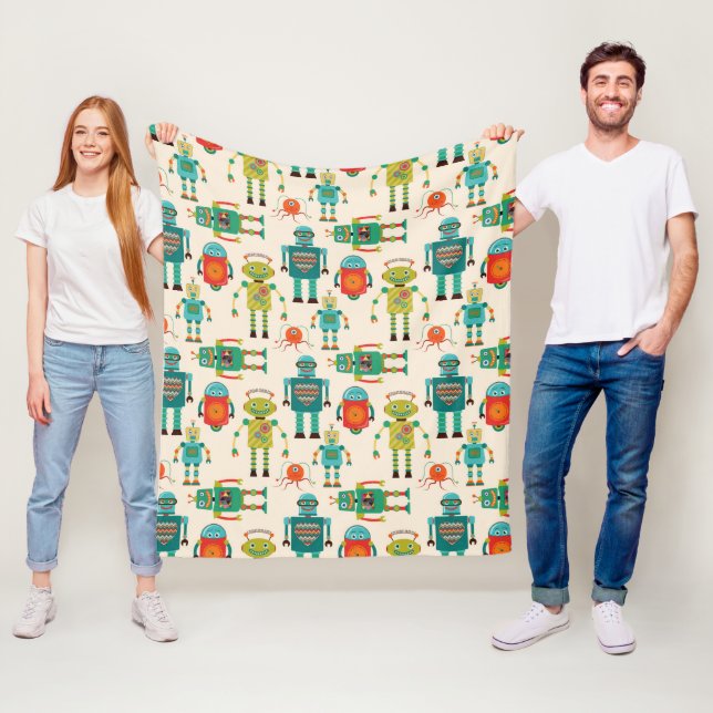 Manta Polar Patrón de robots retro coloridos (In situ)