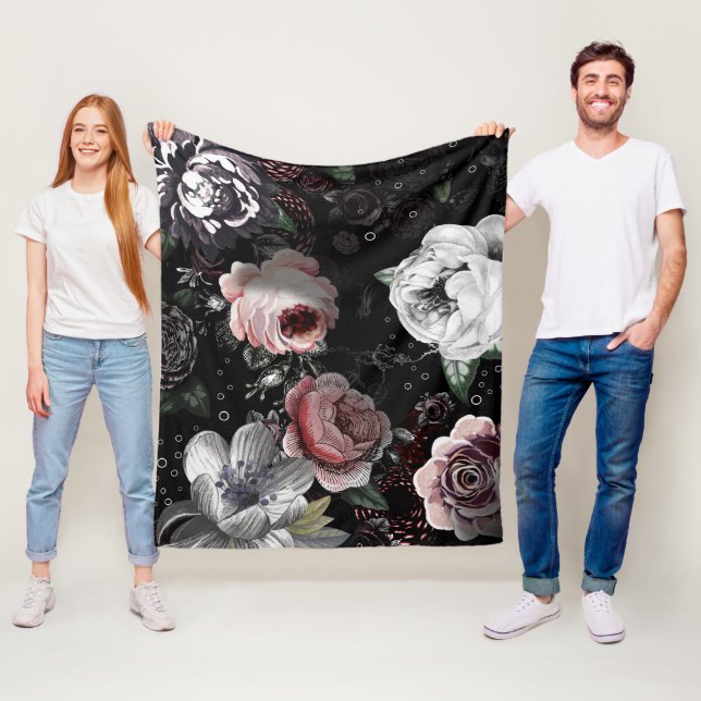 Manta Polar Patrón de Rosa victoriano blanco rosado (In situ)