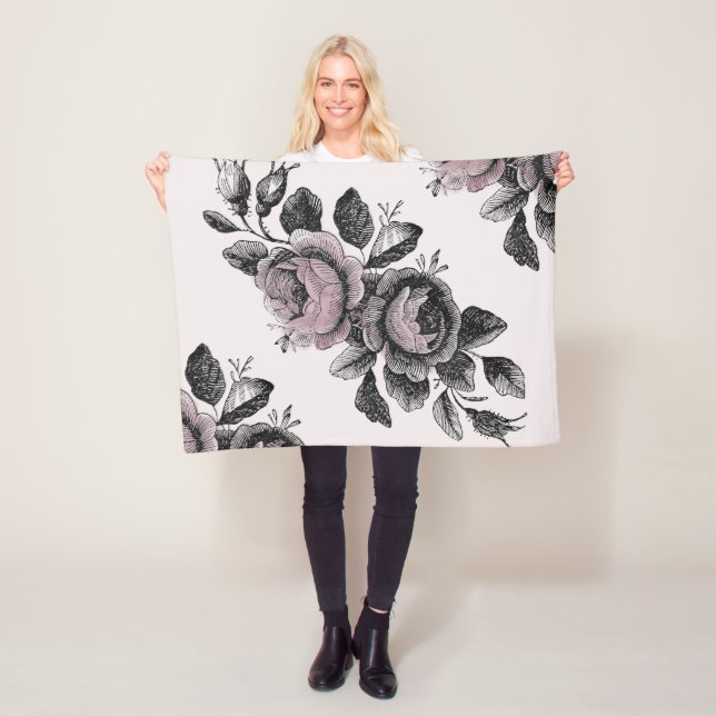 Manta Polar Patrón de Rosa victoriano blanco rosado (In situ)