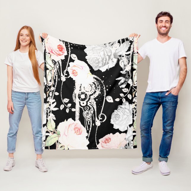 Manta Polar Patrón de Rosa victoriano blanco rosado (In situ)