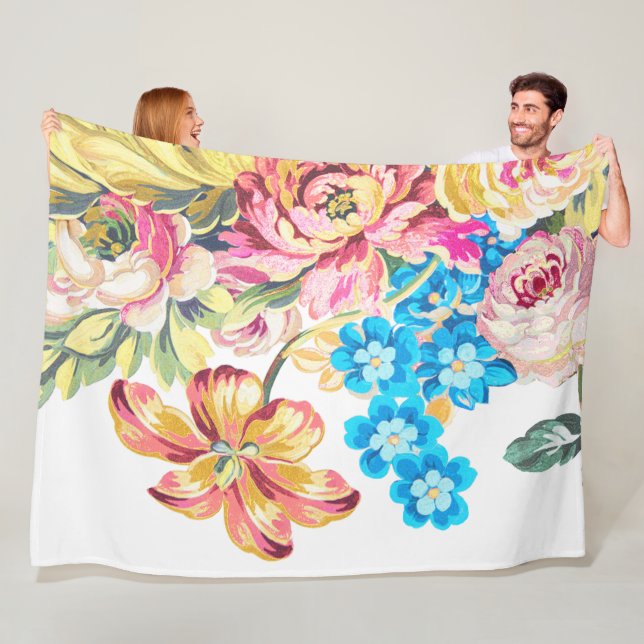 Manta Polar Patrón de Rosa Victoriano Verde Rosa (In situ)