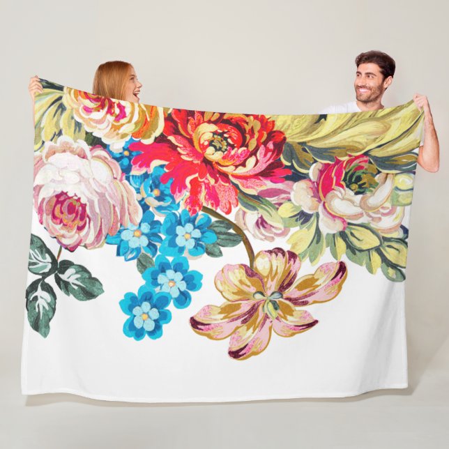 Manta Polar Patrón de Rosa Victoriano Verde Rosa (In situ)