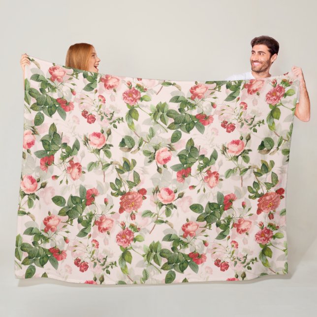 Manta Polar Patrón de Rosas de Redouté de época antigua rosa (In situ)