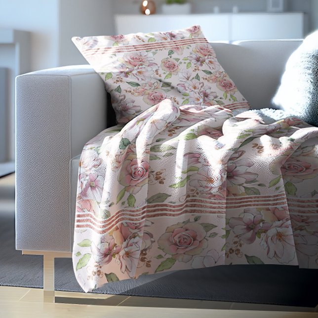 Manta Polar Patrón de rosas rosa pastel vintage (Subido por el creador)