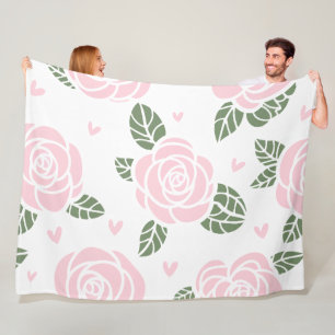 Manta Polar Patrón de rosas rosas rosas con hojas y corazones 