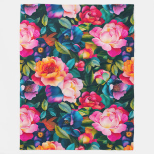 Manta Polar patrón de rosas vibrantes de moda